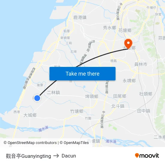 觀音亭Guanyingting to Dacun map