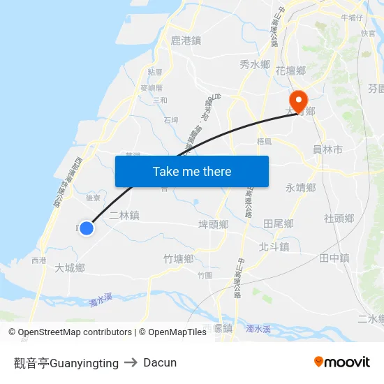 觀音亭Guanyingting to Dacun map