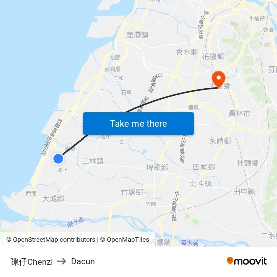 隙仔Chenzi to Dacun map