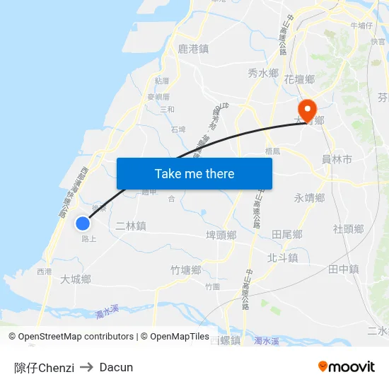 隙仔Chenzi to Dacun map