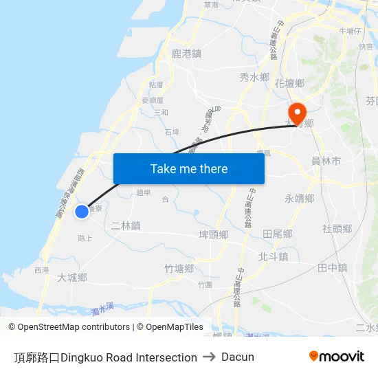 頂廓路口Dingkuo Road Intersection to Dacun map