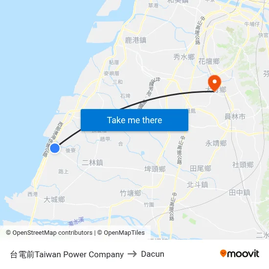 台電前Taiwan Power Company to Dacun map