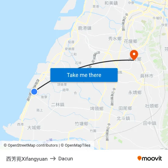 西芳苑Xifangyuan to Dacun map