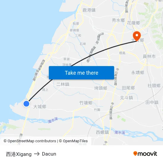 西港Xigang to Dacun map