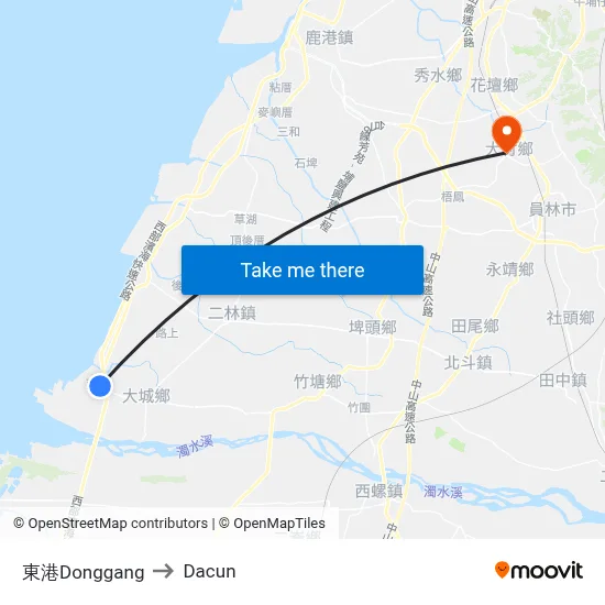 東港Donggang to Dacun map
