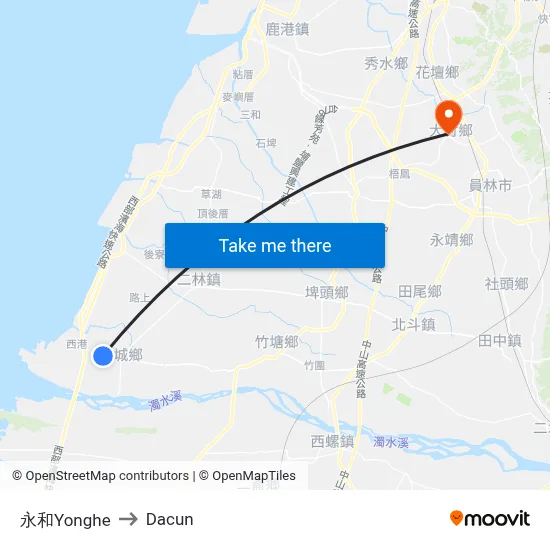 永和Yonghe to Dacun map