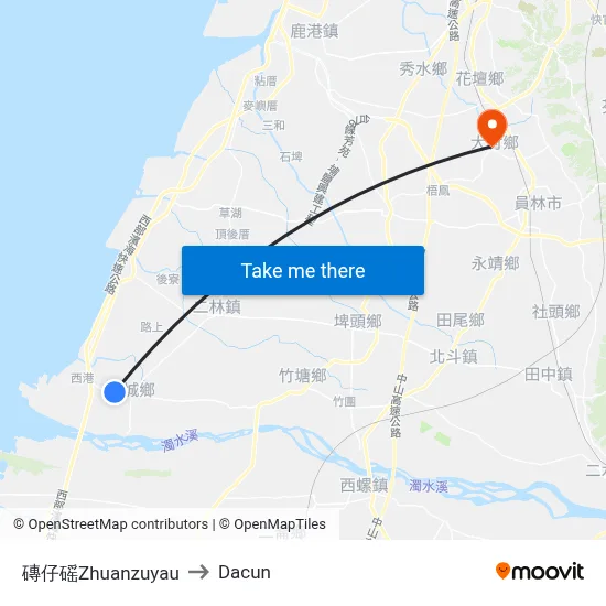磚仔磘Zhuanzuyau to Dacun map