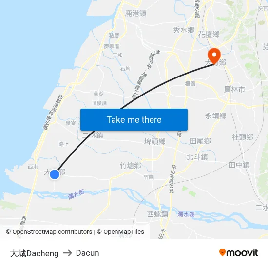 Dacheng to Dacun map