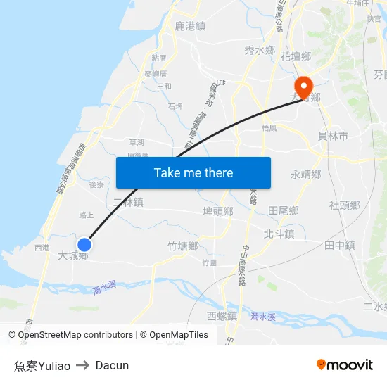 魚寮Yuliao to Dacun map