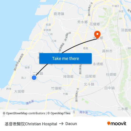 基督教醫院Christian Hospital to Dacun map