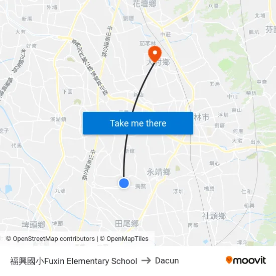 福興國小Fuxin Elementary School to Dacun map