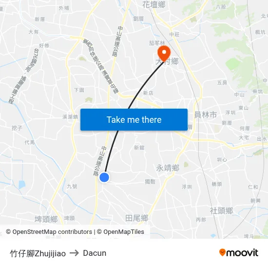 竹仔腳Zhujijiao to Dacun map