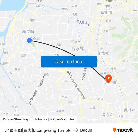 地藏王廟[員客]Dicangwang Temple to Dacun map