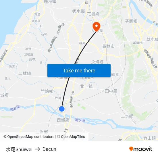 水尾Shuiwei to Dacun map