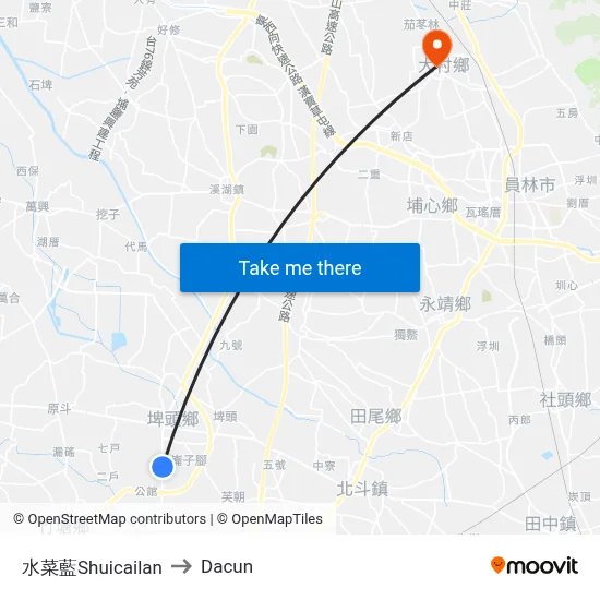 Shuicailan to Dacun map