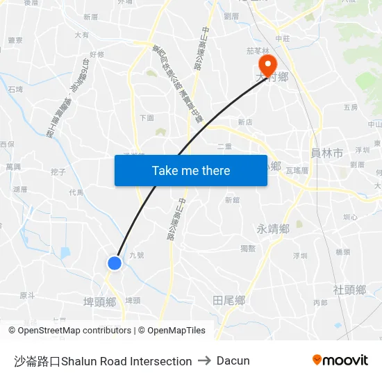 沙崙路口Shalun Road Intersection to Dacun map