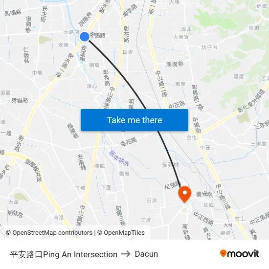 平安路口Ping An Intersection to Dacun map