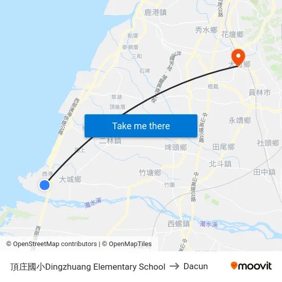 頂庄國小Dingzhuang Elementary School to Dacun map
