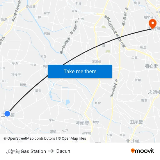 加油站Gas Station to Dacun map