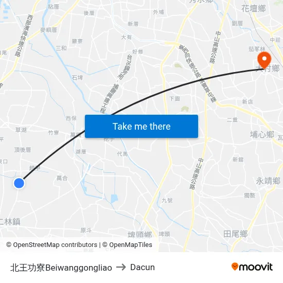 北王功寮Beiwanggongliao to Dacun map
