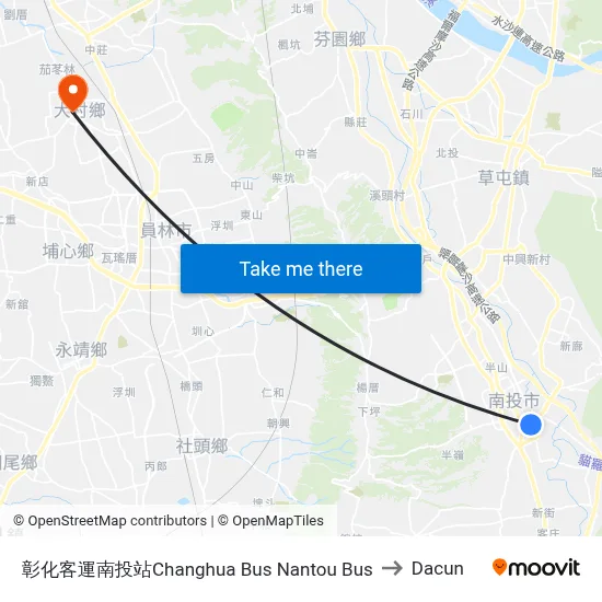 彰化客運南投站Changhua Bus Nantou Bus to Dacun map