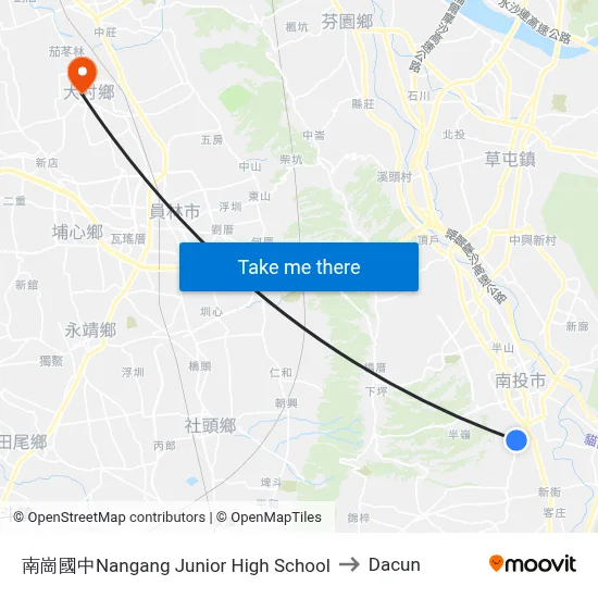 南崗國中Nangang Junior High School to Dacun map