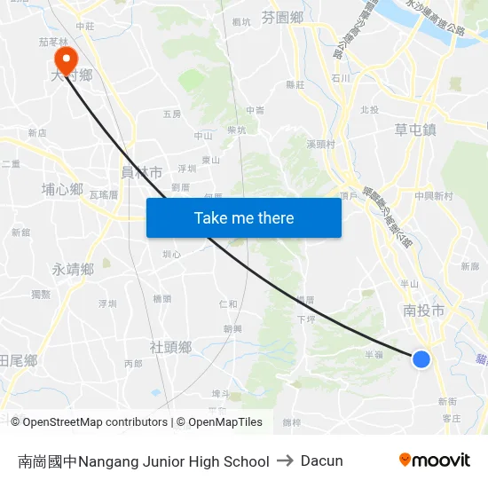 Nangang Junior High School to Dacun map