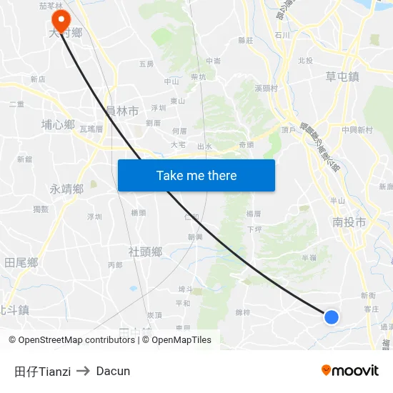 田仔Tianzi to Dacun map