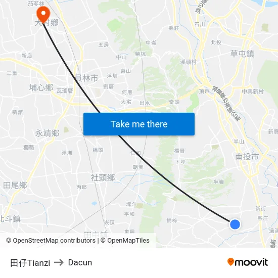 田仔Tianzi to Dacun map