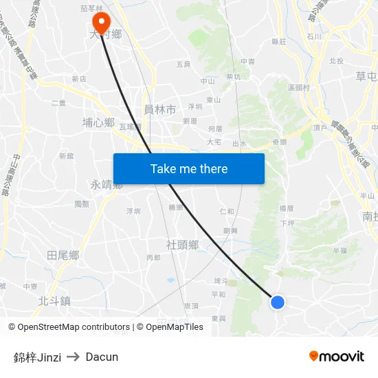 錦梓Jinzi to Dacun map