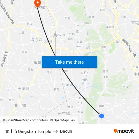 青山寺Qingshan Temple to Dacun map