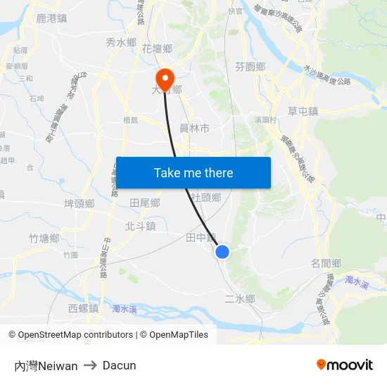 內灣Neiwan to Dacun map