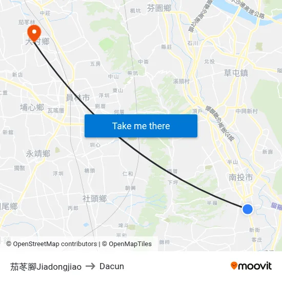 茄苳腳Jiadongjiao to Dacun map