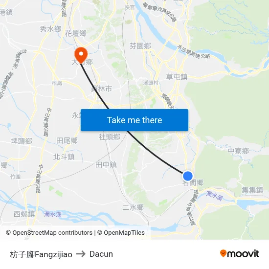 枋子腳Fangzijiao to Dacun map
