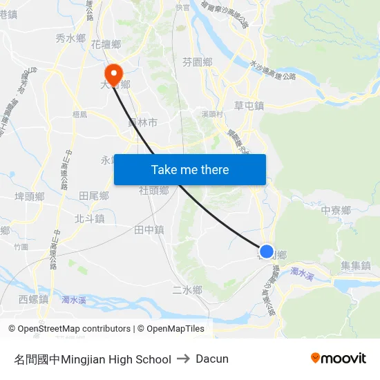 名間國中Mingjian High School to Dacun map