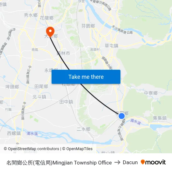 Mingjian Township Office to Dacun map