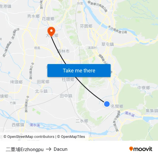 二重埔Erzhongpu to Dacun map