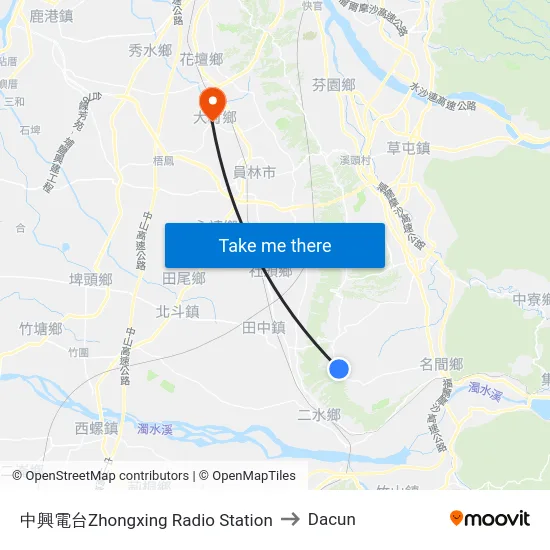 中興電台Zhongxing Radio Station to Dacun map