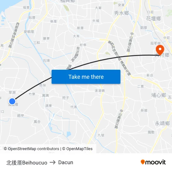北後厝Beihoucuo to Dacun map