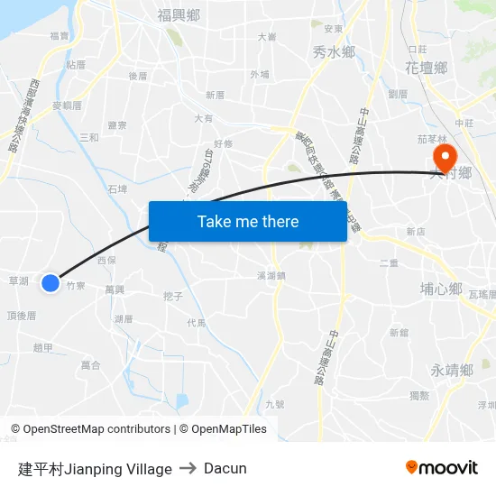 建平村Jianping Village to Dacun map