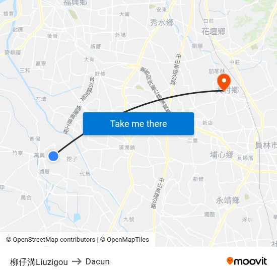 柳仔溝Liuzigou to Dacun map