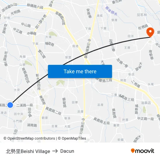 Beishi Village to Dacun map