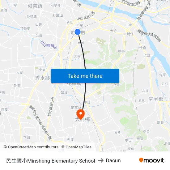 Minsheng Elementary School to Dacun map