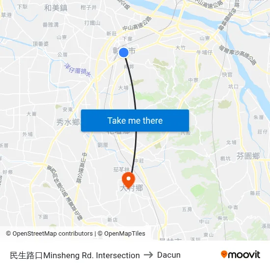 Minsheng Road Intersection to Dacun map