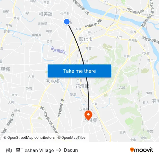 鐵山里Tieshan Village to Dacun map
