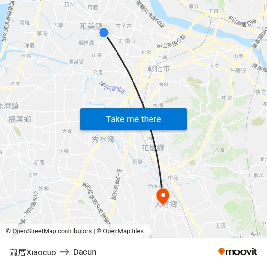 蕭厝Xiaocuo to Dacun map