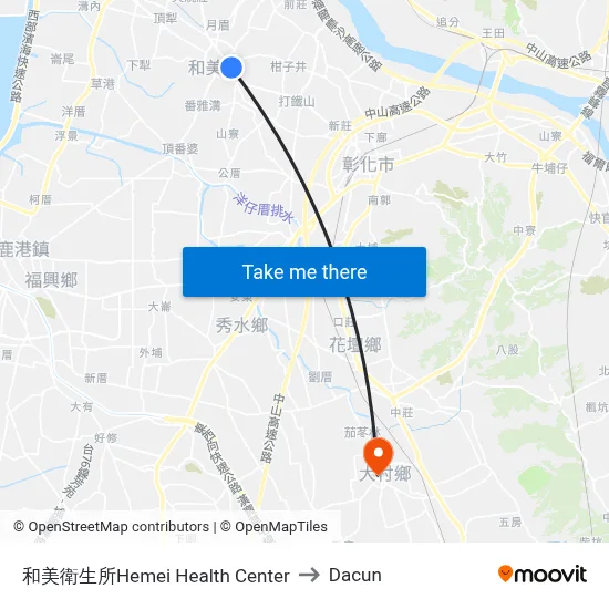 Hemei Health Center to Dacun map