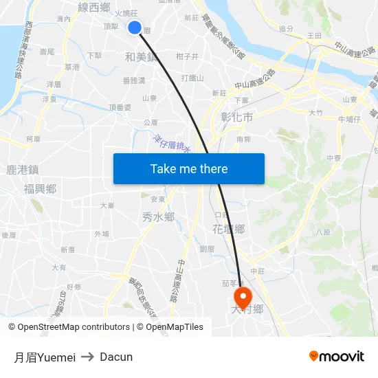 月眉Yuemei to Dacun map