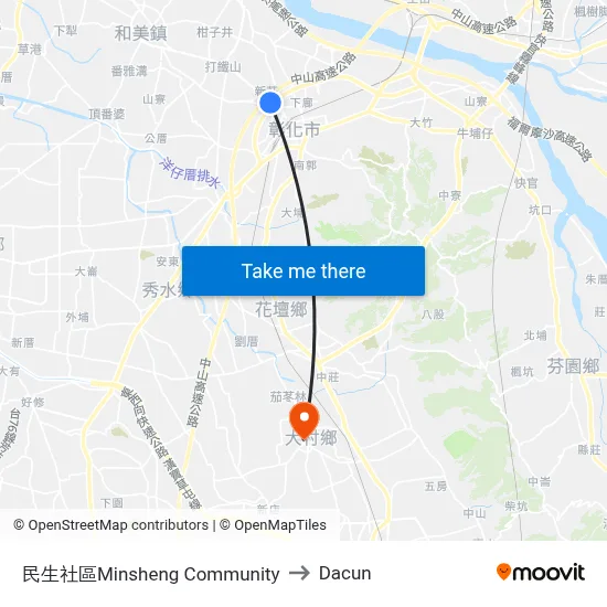 民生社區Minsheng Community to Dacun map