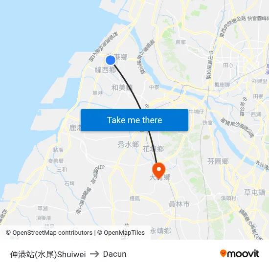 伸港站(水尾)Shuiwei to Dacun map